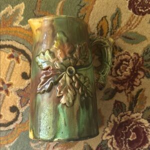 Vintage Ceramic Pitcher with Leaf Design